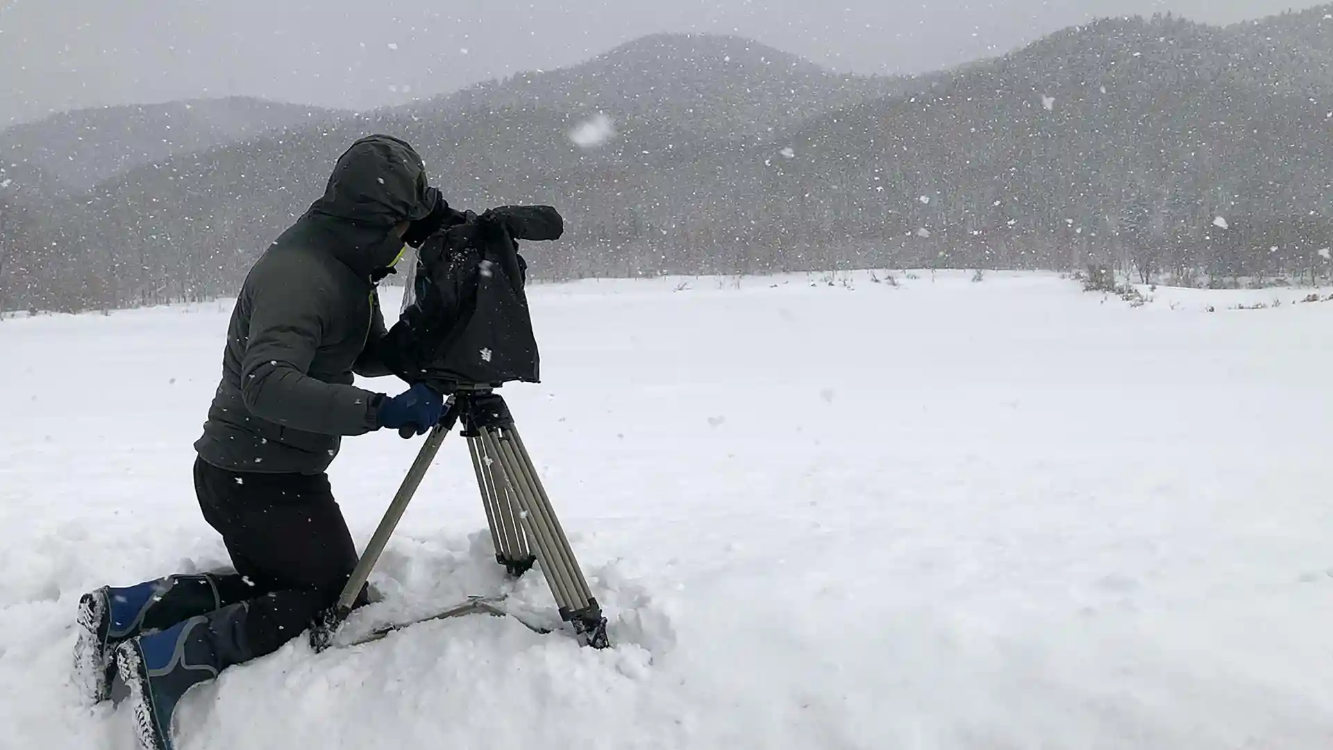 雪の中撮影風景